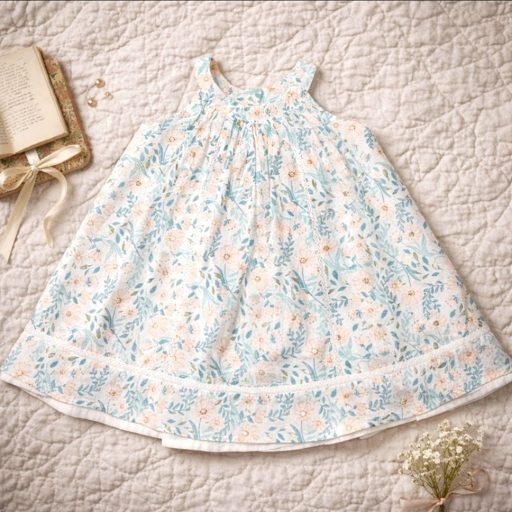 The Prairie Rachel Ashwell Girls Dress 3T Gold Foil Floral Cottagecore Prairie